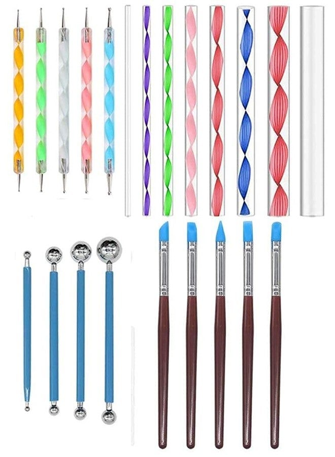 AmigozZ 5Pc- Dotting Tools With 4Pc- Ball Tools And 8Pc Mandala Sticks With 5Pc Stylus Clay Sculpting Carving Tools For Clay Pottery Craft,Painting Rocks, Art Drawing- (22Pc), Multicolor - Image 1
